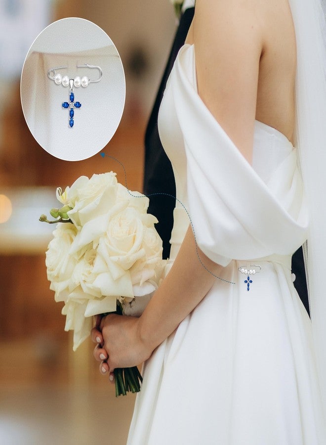 PEALICIOUS Something Blue Gift for Bride, Bridal Shower Gifts from Mom Sister Friend, Blue Bridal Bouquet Charm as Christian Wedding Gifts, Cross Pin Easily Attaches to Bridal Bouquet, Garter, Dress - Image 5